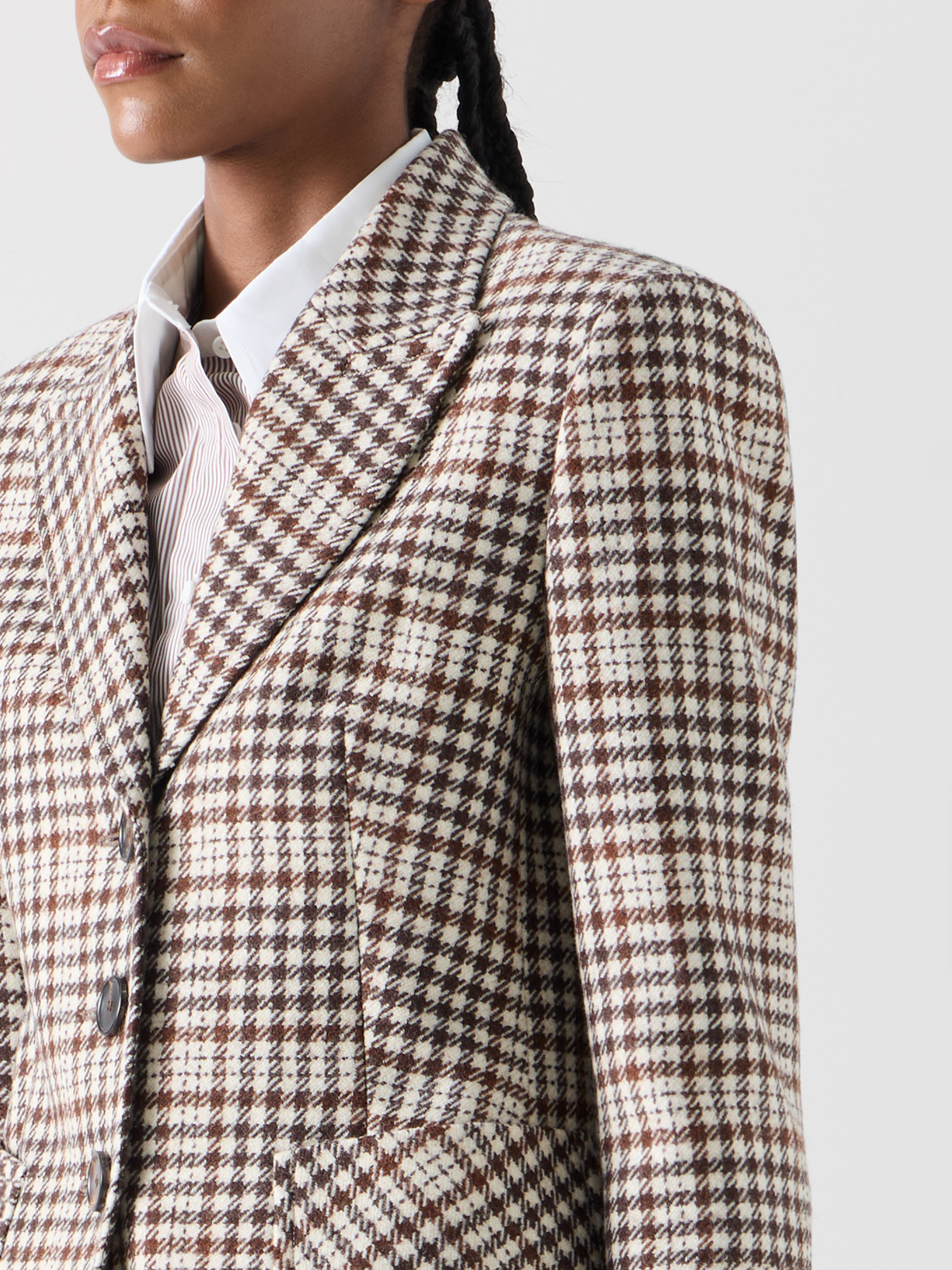 Designer Taillierte Jacke aus kariertem Tweed - Bunt - Braun 