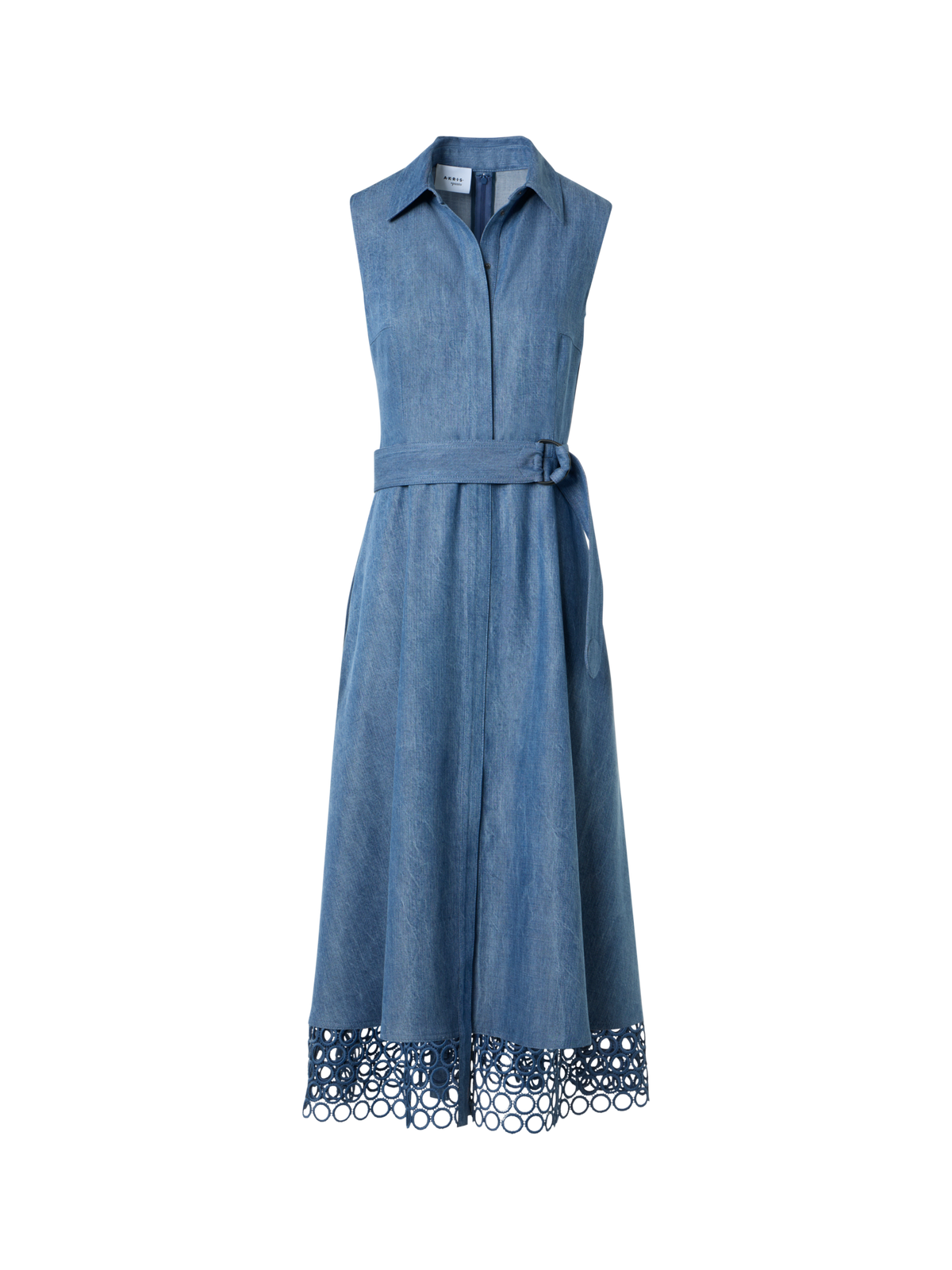 Designer Denim-Hemdblusenkleid mit Ösen-Guipure - Blau