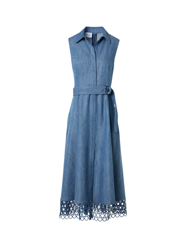 Designer Denim-Hemdblusenkleid mit Ösen-Guipure - Blau