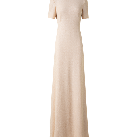 Langes Pailletten-Abendkleid mit kurzen Ärmeln