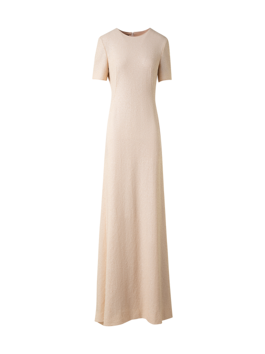 Designer Langes Pailletten-Abendkleid mit kurzen Ärmeln - Beige
