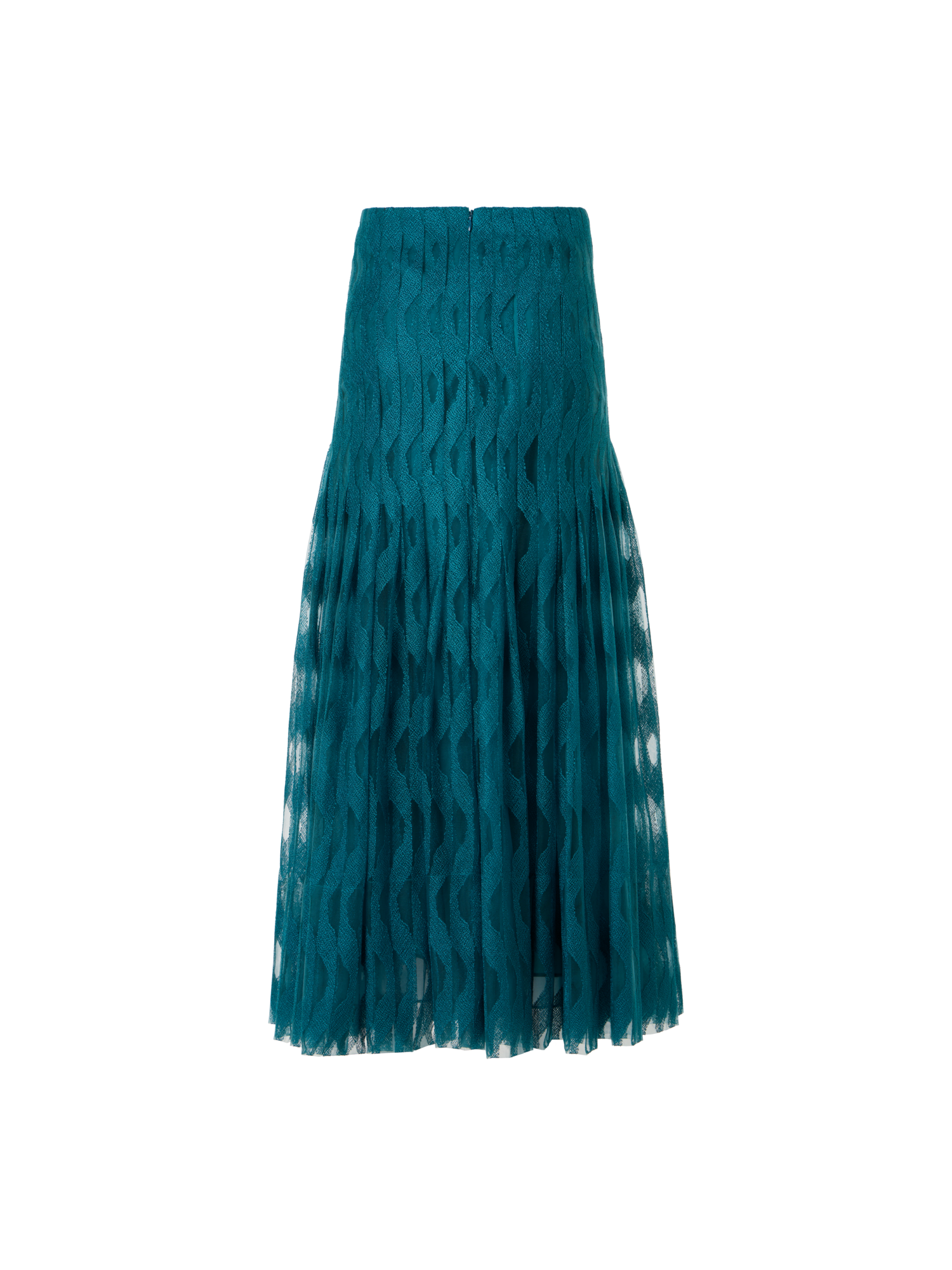 Designer Midi-Rock mit High Plains Stickerei auf Tüll - Blau