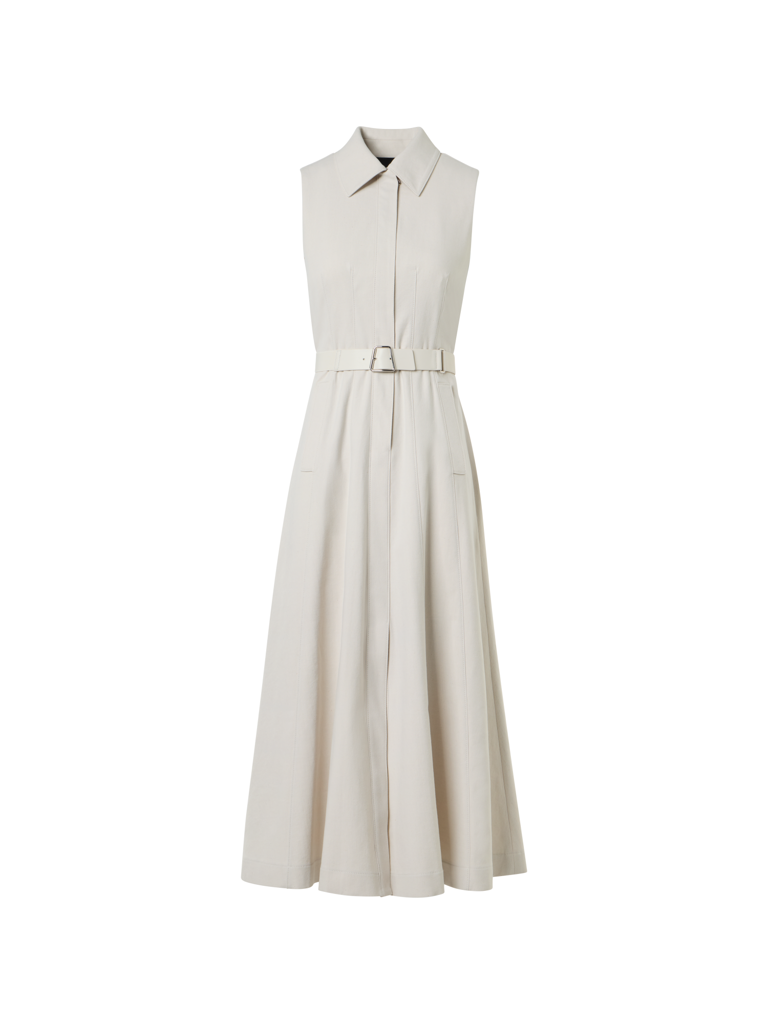 Designer Ärmelloses Midi-Hemdkleid aus Baumwoll-Denim - Grau - Beige