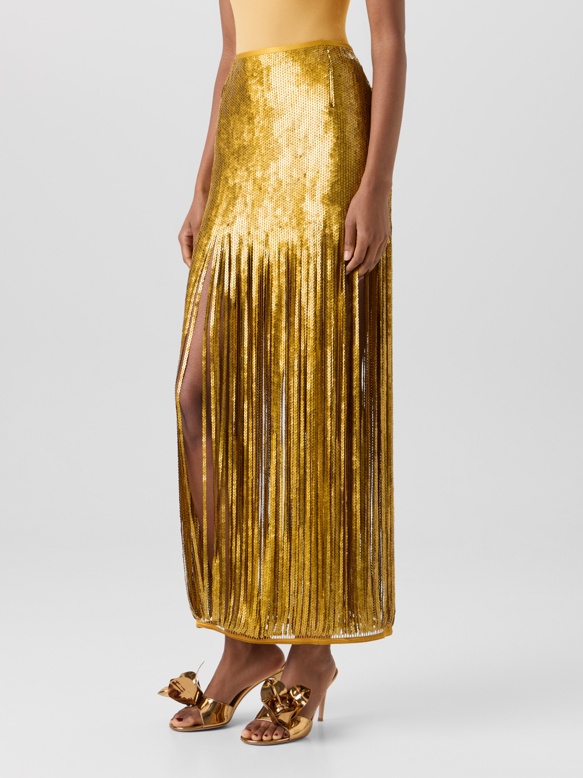 Designer Midirock mit Paillettenfransen - Gold 