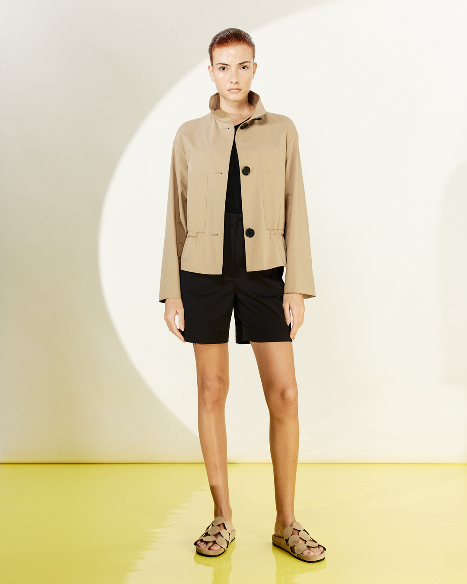 Designer Kurze Baumwoll-Parkajacke mit elastischem Bund 
