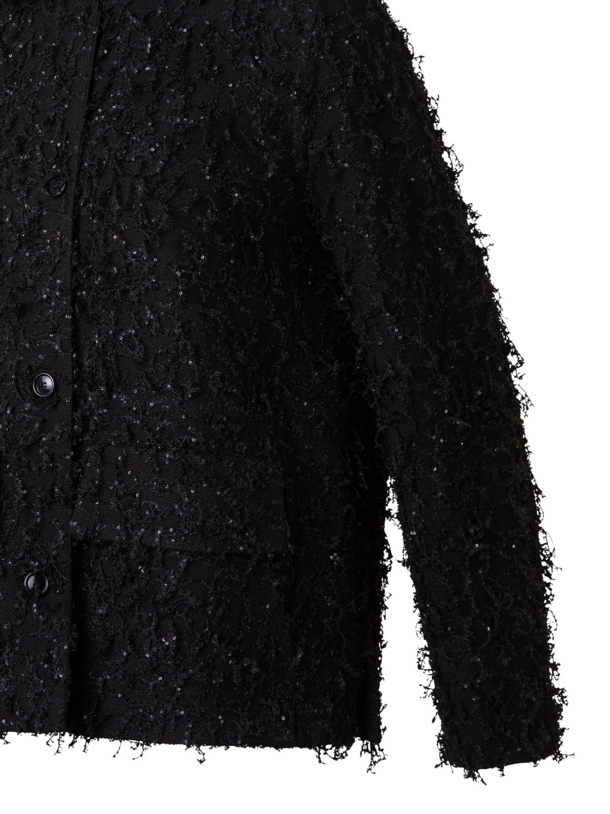 Designer Oversize Jacke mit Micro-Pailletten und Fransen - Schwarz