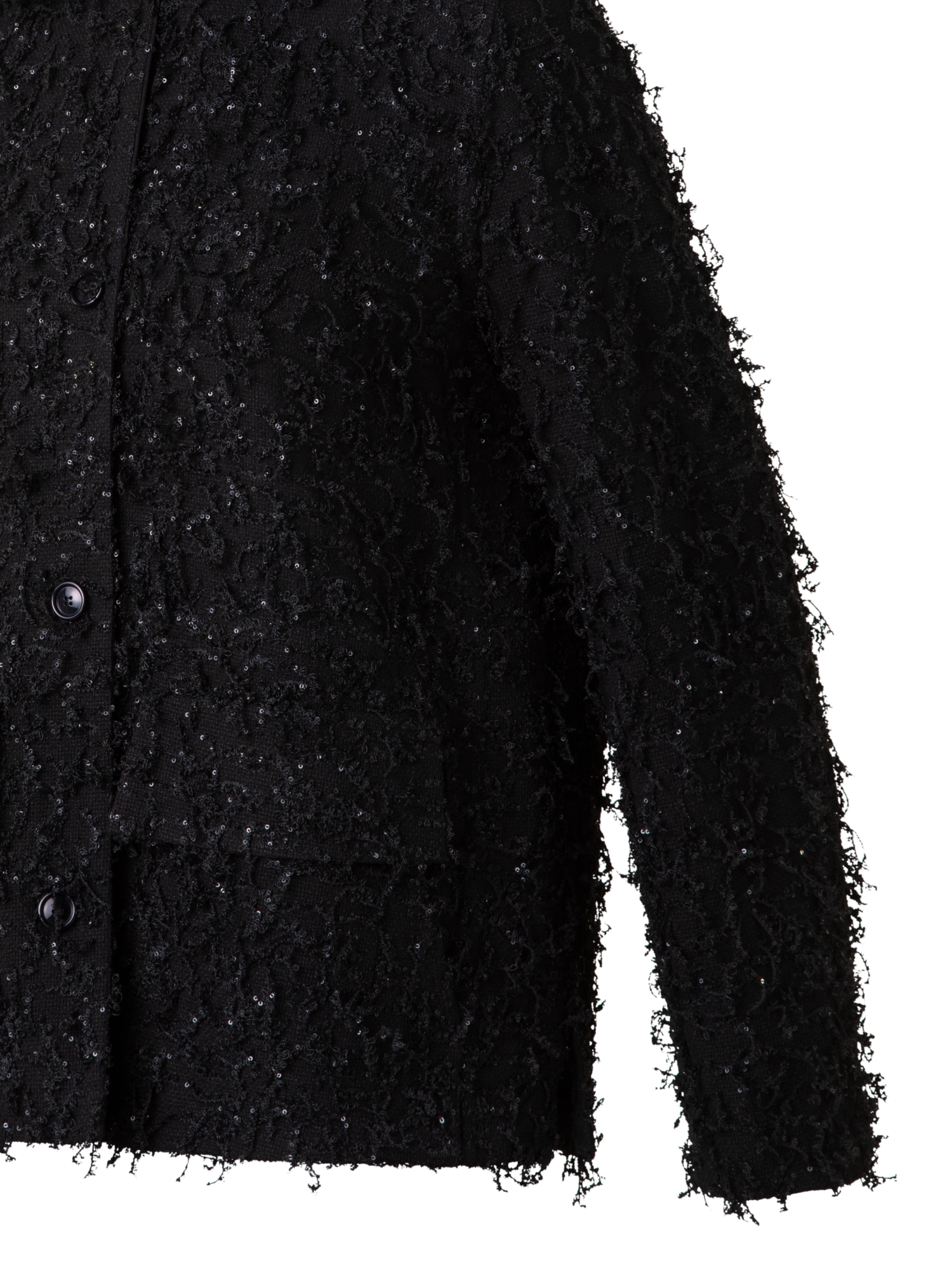 Designer Oversize Jacke mit Micro-Pailletten und Fransen - Schwarz