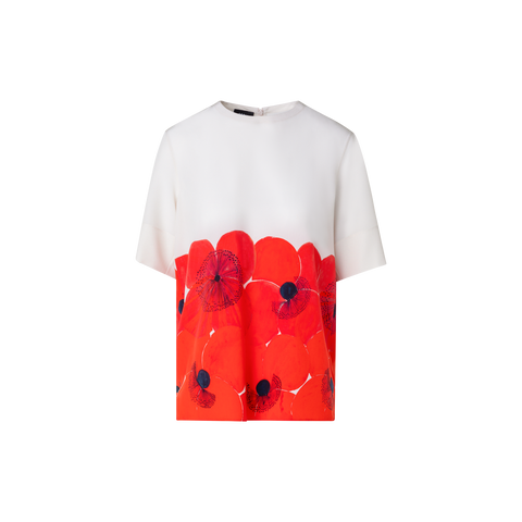 T-Shirt-Bluse aus Seide mit Poppy Druck