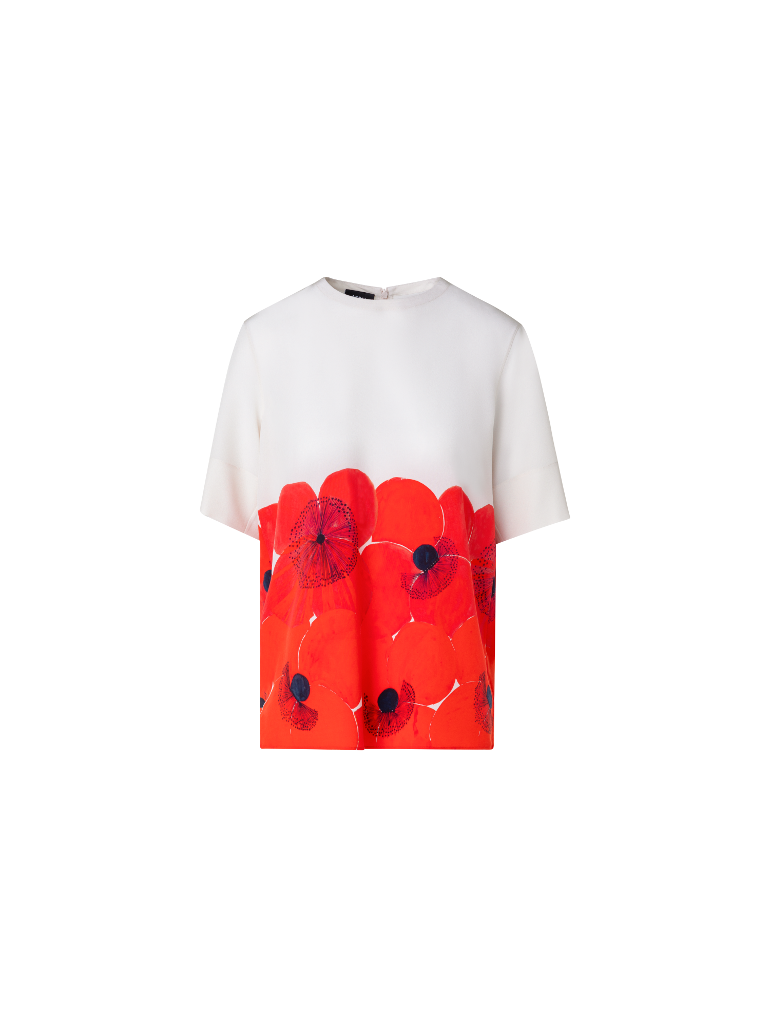 Designer T-Shirt-Bluse aus Seide mit Poppy Druck - Rot