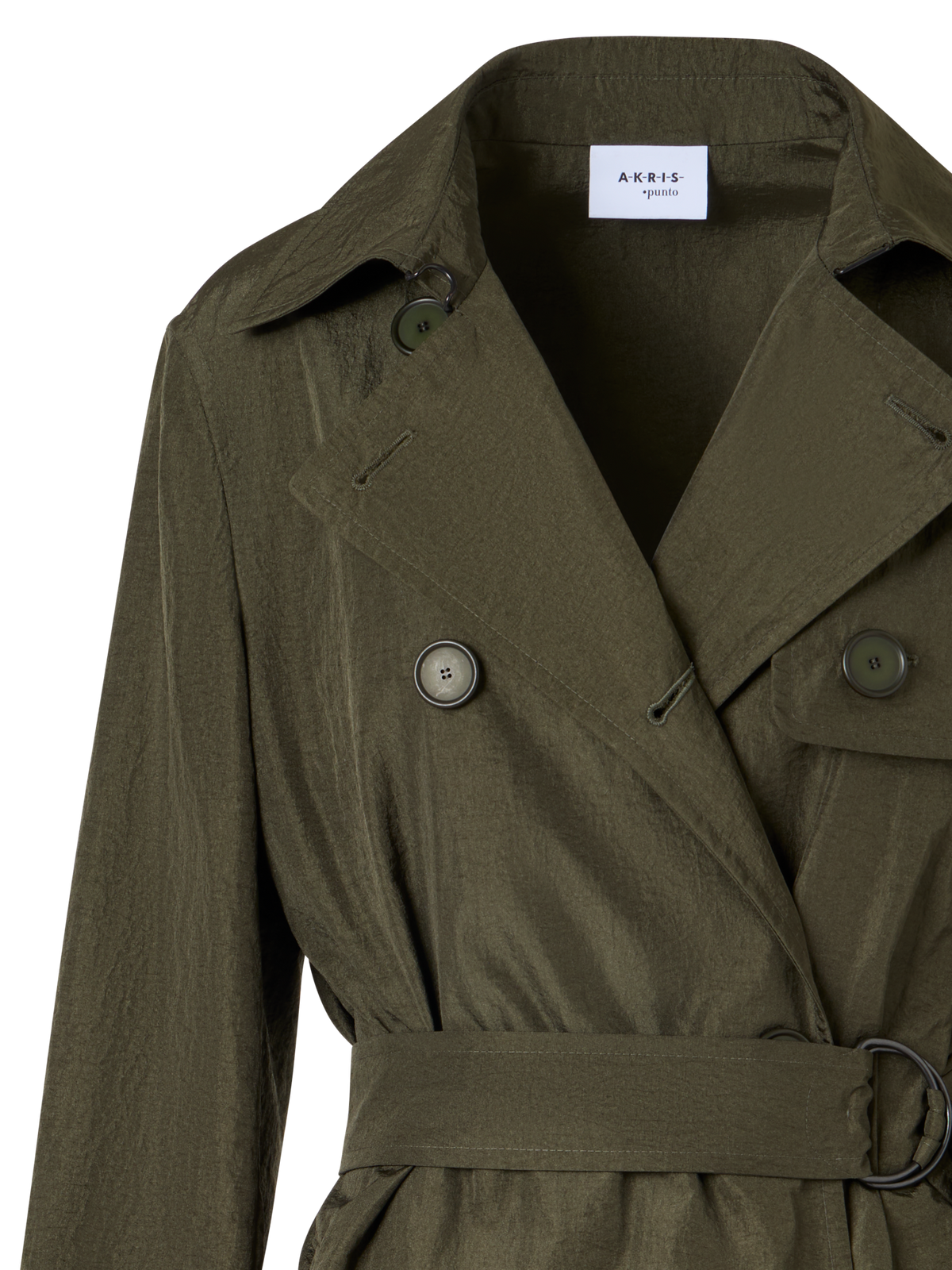 Designer Langärmeliger Trenchcoat aus Crinkled-Parachute-Taft - Grün