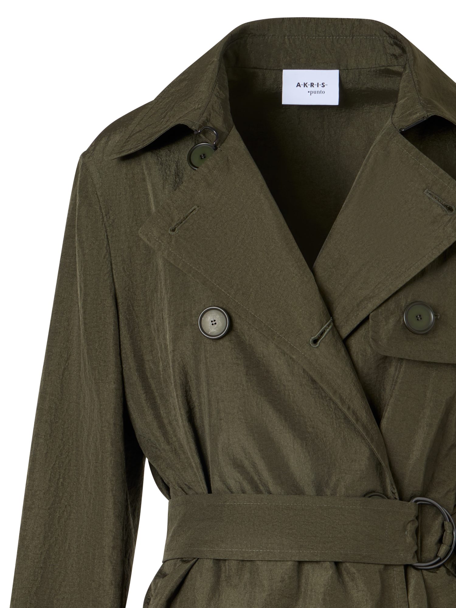Designer Langärmeliger Trenchcoat aus Crinkled-Parachute-Taft - Grün