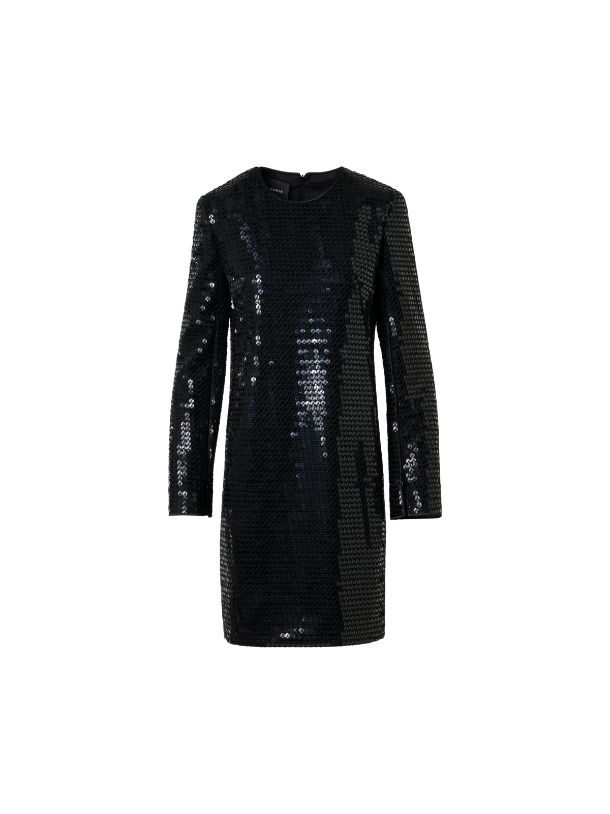 Designer Cocktail Etuikleid in Stab Pailletten auf Seiden Chiffon - Schwarz