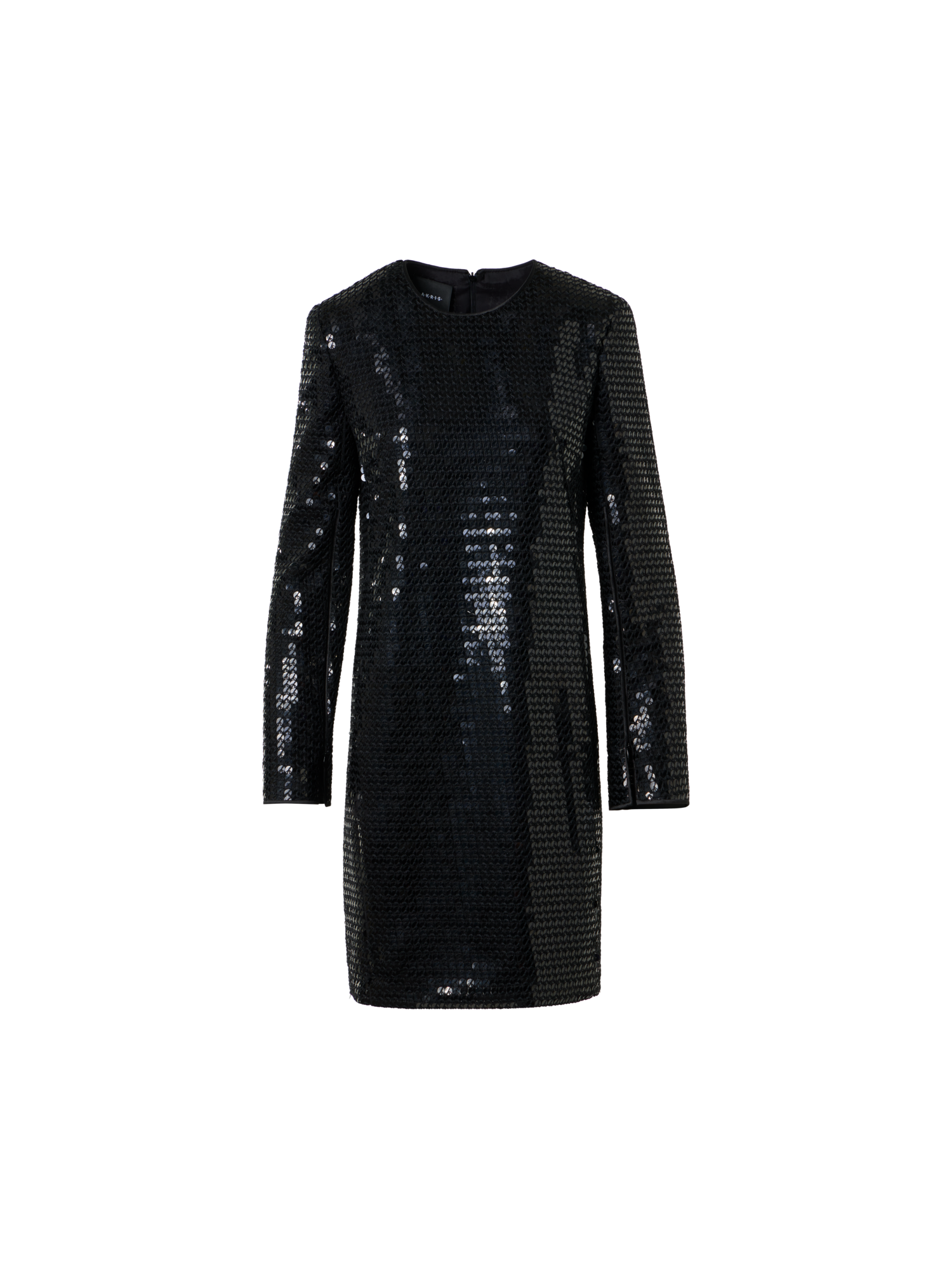 Designer Cocktail Etuikleid in Stab Pailletten auf Seiden Chiffon - Schwarz