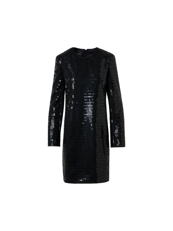 Designer Cocktail Etuikleid in Stab Pailletten auf Seiden Chiffon - Schwarz