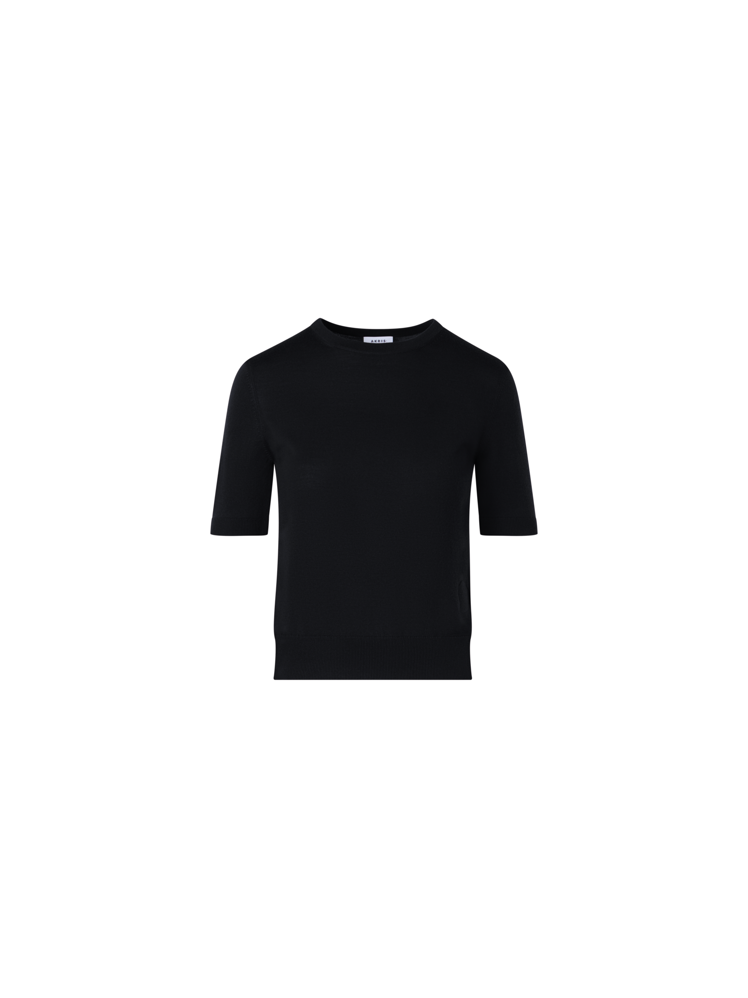Designer Kurzärmeliger Strickpullover aus Merinowolle - Schwarz