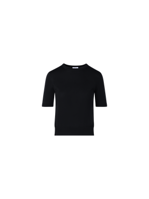 Designer Kurzärmeliger Strickpullover aus Merinowolle - Schwarz