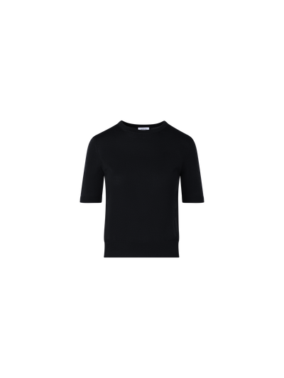 Designer Kurzärmeliger Strickpullover aus Merinowolle - Schwarz