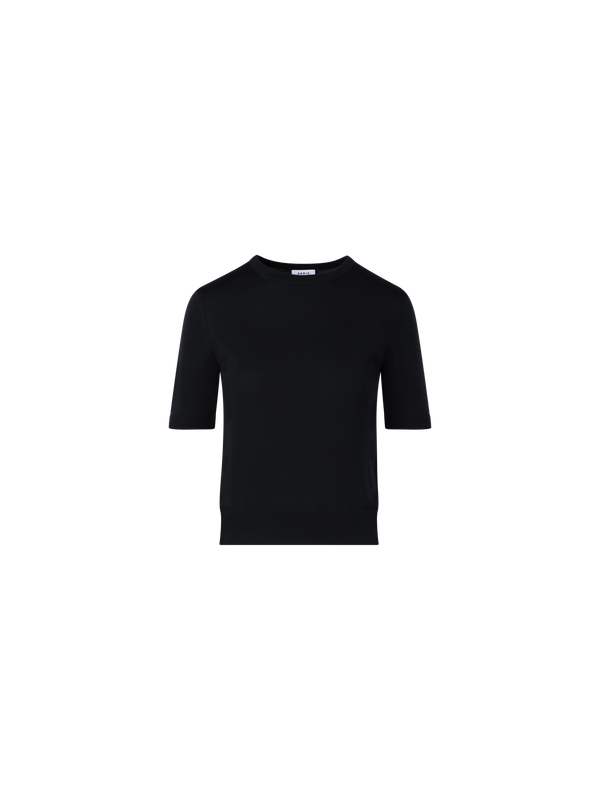 Designer Kurzärmeliger Strickpullover aus Merinowolle - Schwarz