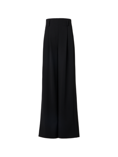 Designer Bundfaltenhose aus Woll-Tricotine mit hohem Bund - Schwarz