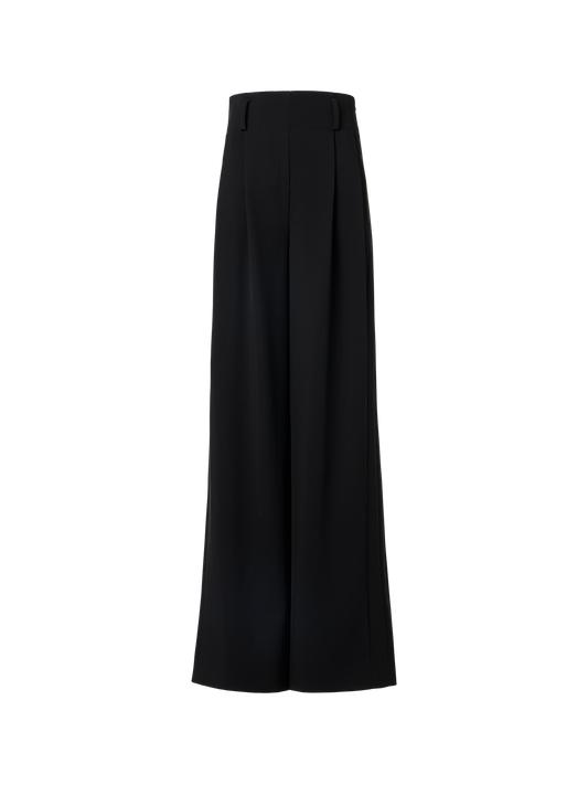 Designer Bundfaltenhose aus Woll-Tricotine mit hohem Bund - Schwarz