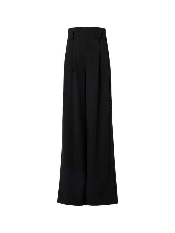 Designer Bundfaltenhose aus Woll-Tricotine mit hohem Bund - Schwarz