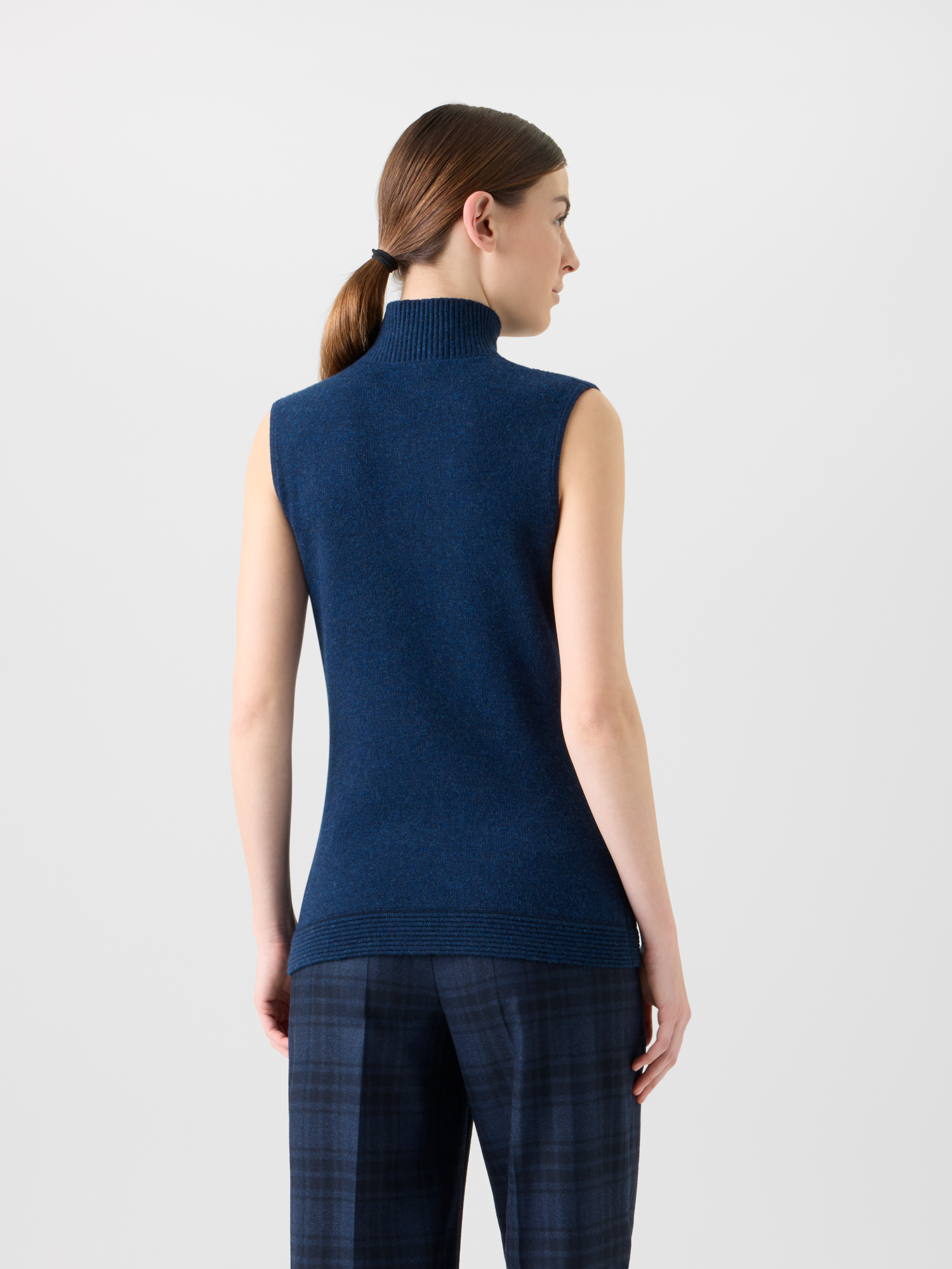 Designer Kaschmir Strick Gilet mit Rippen Vorderteil - Dunkelblau - Blau 