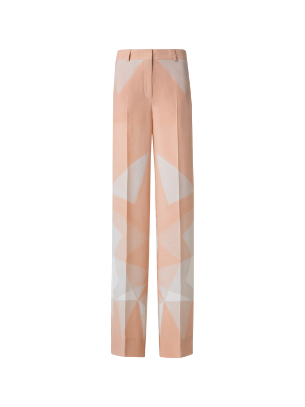 Designer Weite Gerade Seidenhose mit Chiaroscuro Druck - Bunt - Rosa