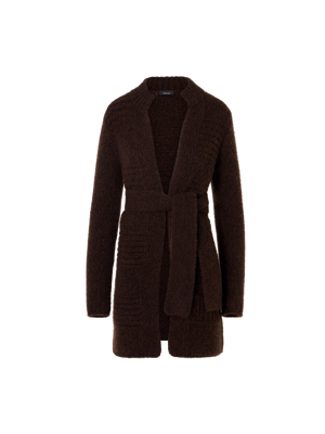 Designer Langer Cardigan aus Kaschmirseide Mouliné - Schwarz - Braun - Bunt