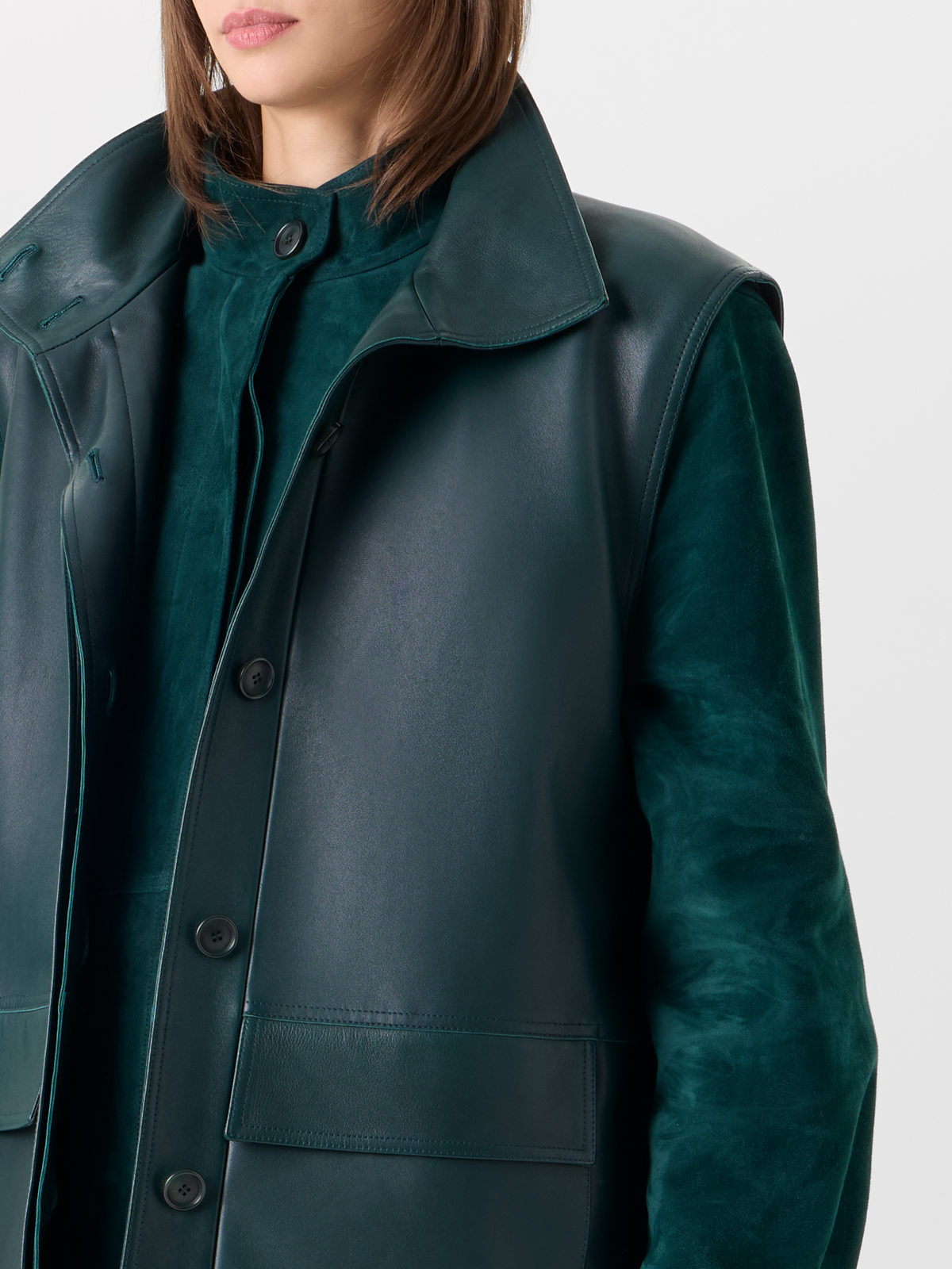 Designer Veloursleder-Blouson mit Nappaleder-Gilet - Grün 
