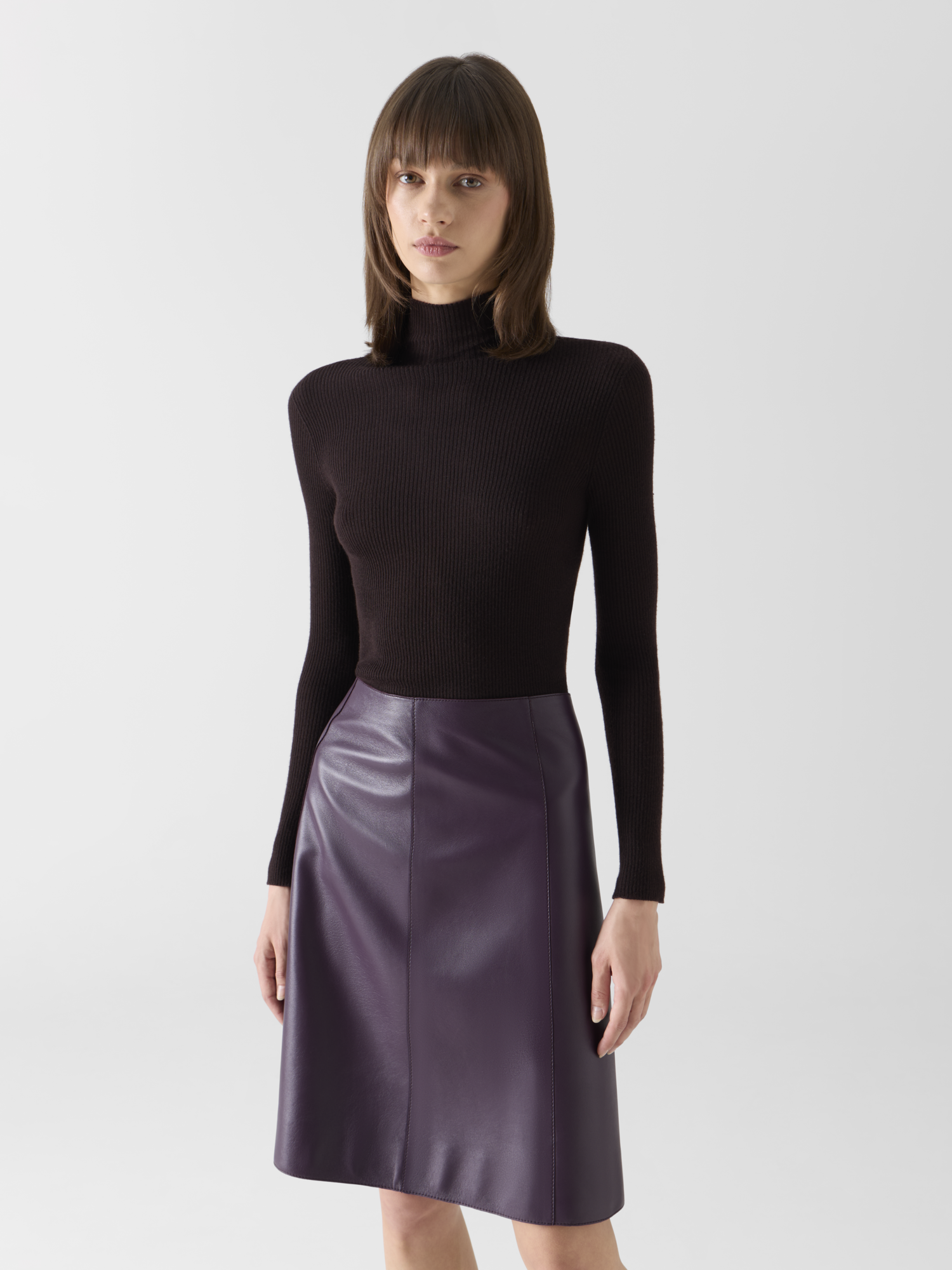 Designer A-Linien-Rock aus Nappaleder - Violett 