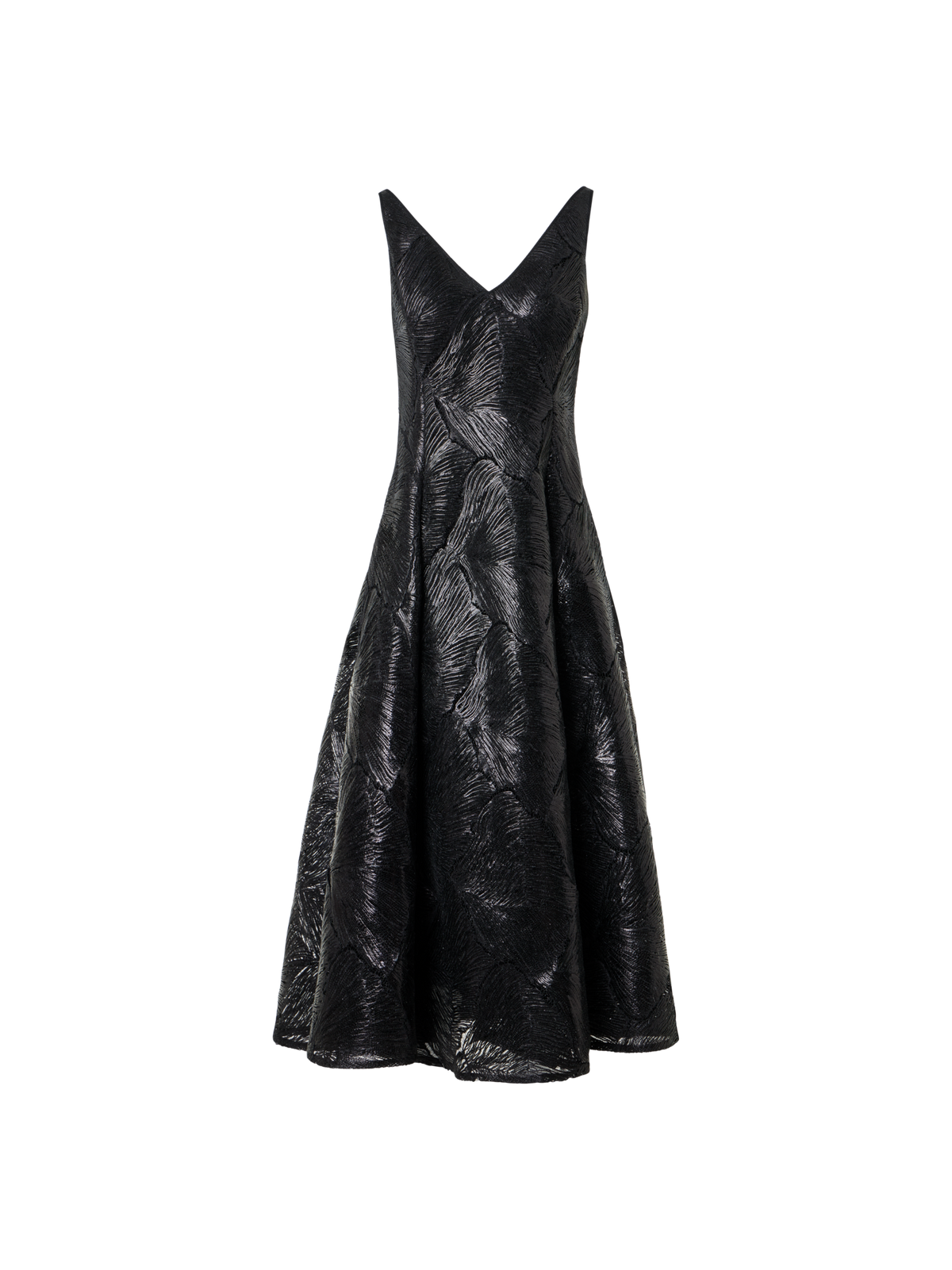 Designer Lackiertes Fit-and-Flare-Midikleid aus Fächerspitze - Schwarz