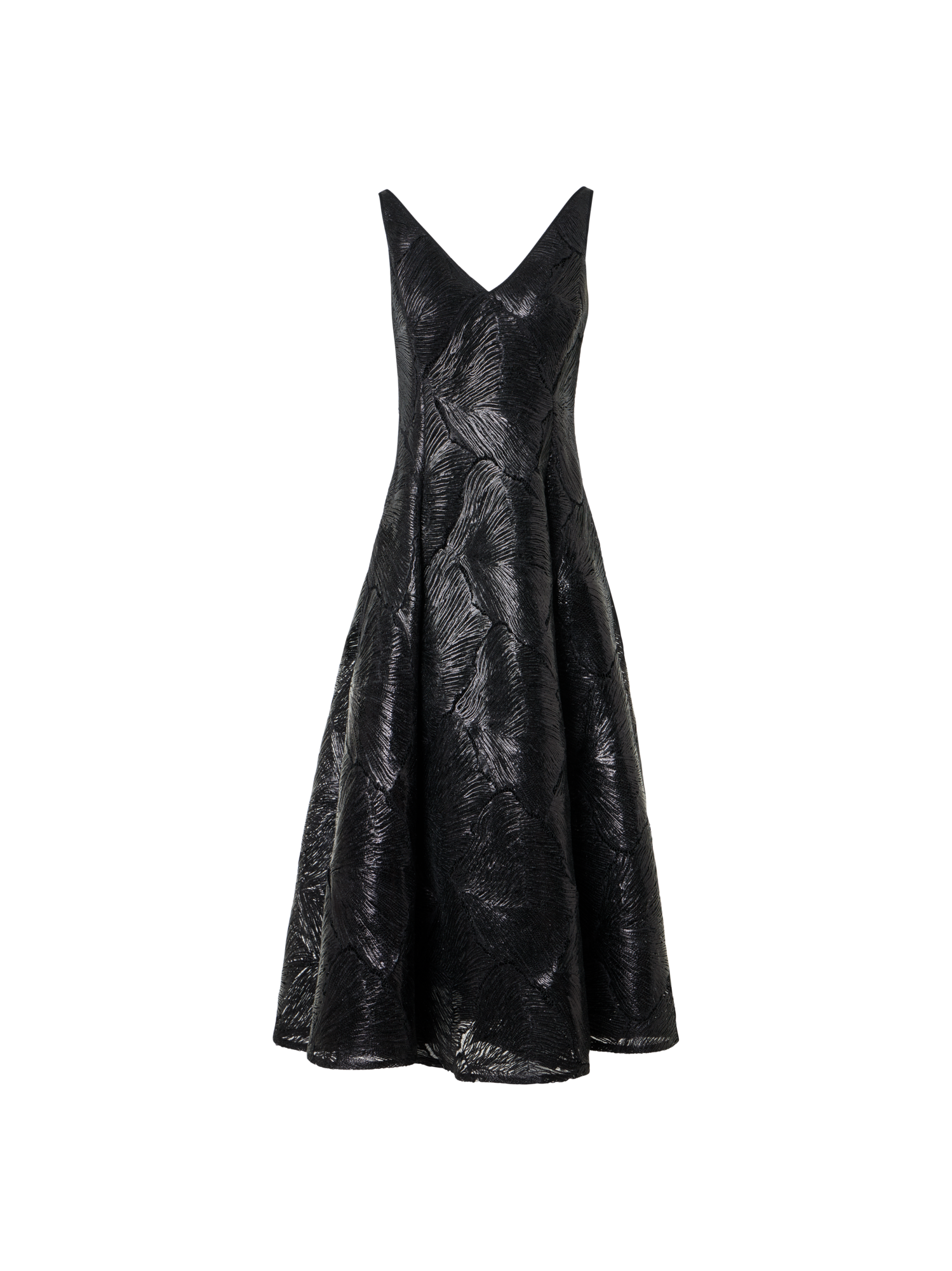 Designer Lackiertes Fit-and-Flare-Midikleid aus Fächerspitze - Schwarz