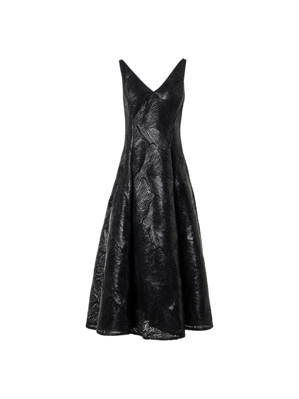 Designer Lackiertes Fit-and-Flare-Midikleid aus Fächerspitze - Schwarz