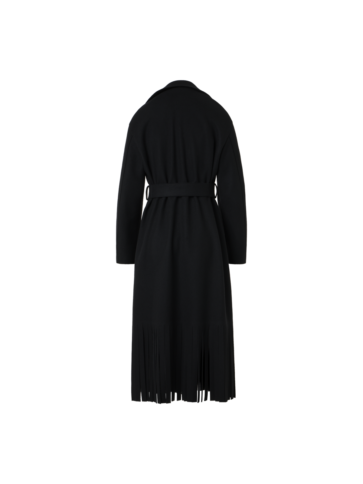 Designer Trenchcoat aus gefilzter Wolle mit Fransen - Schwarz