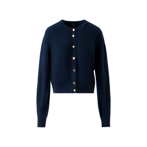 Kaschmir Rippenstrick Cardigan mit Goldknöpfen