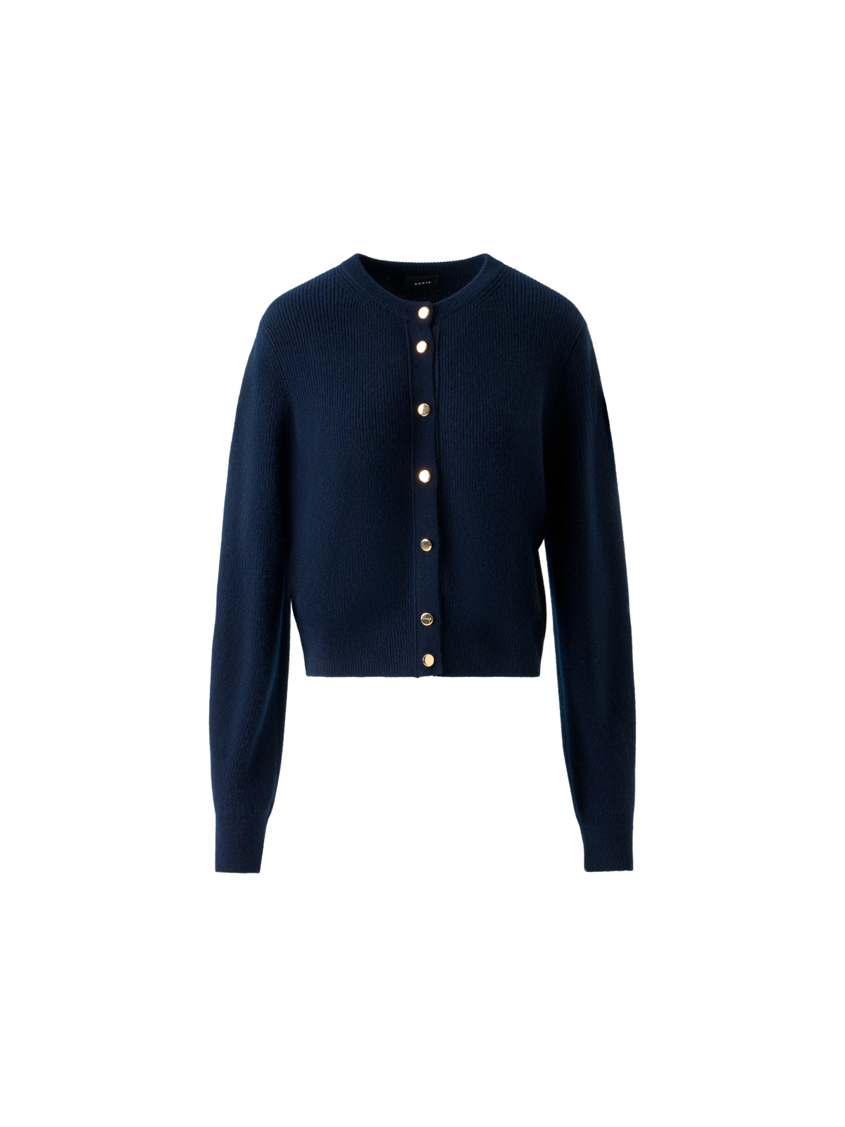 Designer Kaschmir Rippenstrick Cardigan mit Goldknöpfen - Dunkelblau - Blau