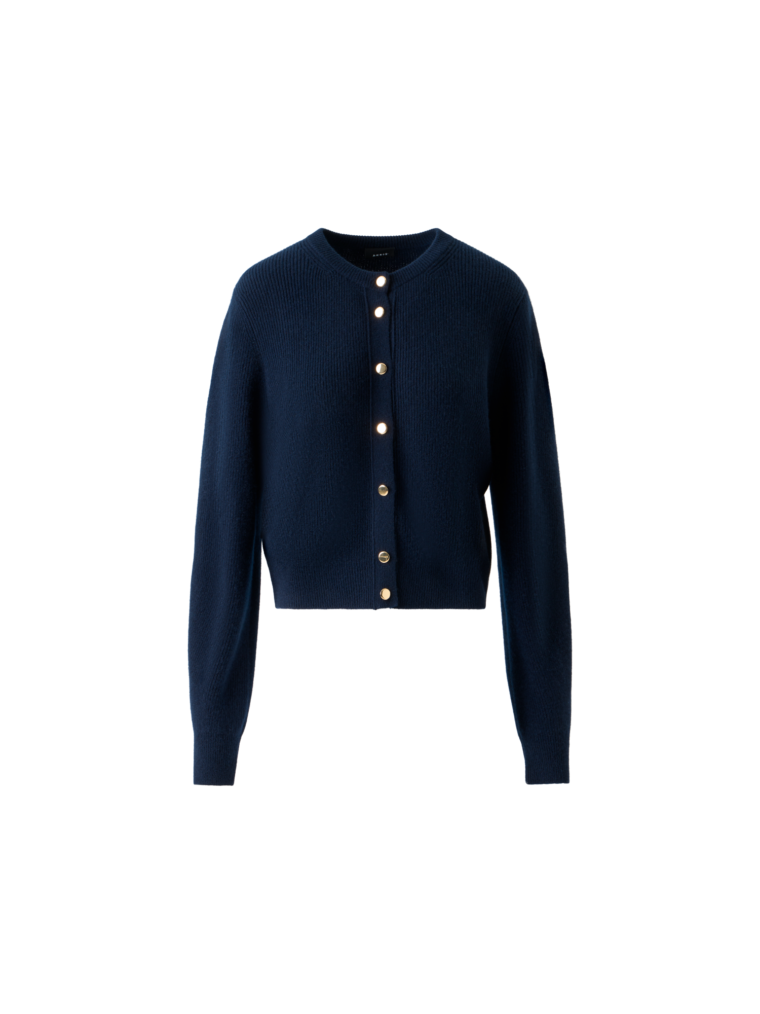 Designer Kaschmir Rippenstrick Cardigan mit Goldknöpfen - Dunkelblau - Blau