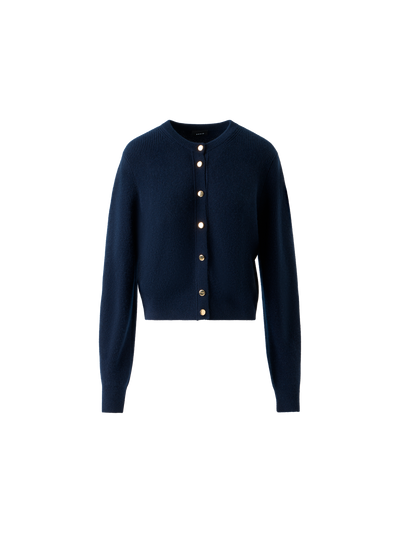 Designer Kaschmir Rippenstrick Cardigan mit Goldknöpfen - Dunkelblau - Blau