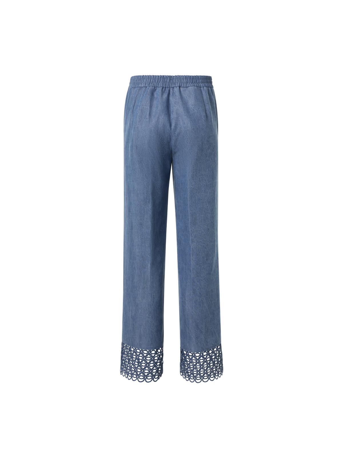Designer Marlon Cropped Denim Hose mit hoher Taille und Ösen-Guipure - Blau