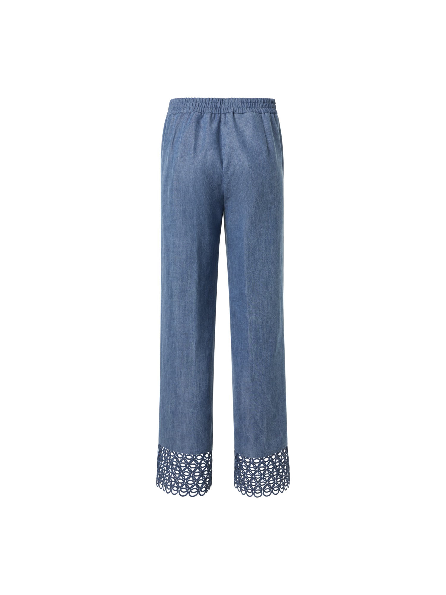 Designer Marlon Cropped Denim Hose mit hoher Taille und Ösen-Guipure - Blau