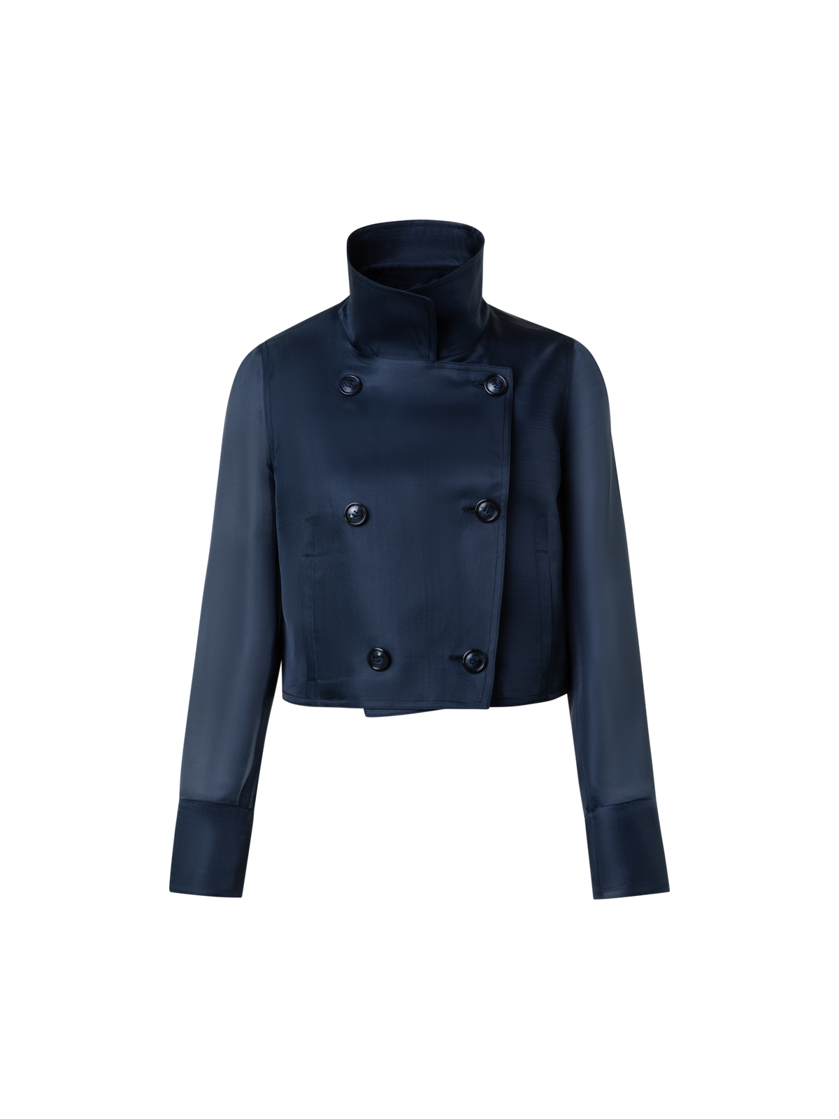 Designer Kurze zweireihige Jacke aus Seiden-Organza - Dunkelblau - Blau