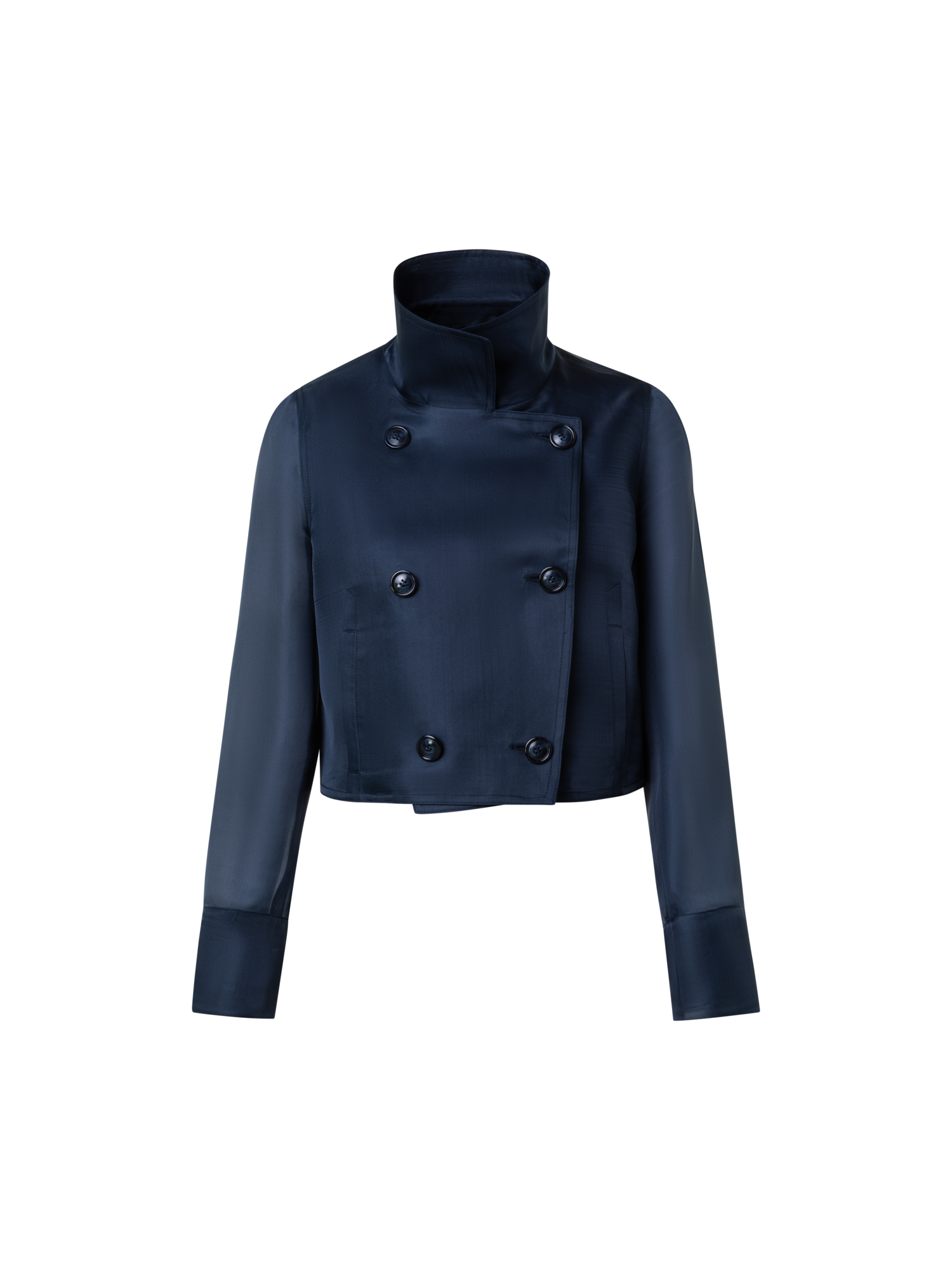 Designer Kurze zweireihige Jacke aus Seiden-Organza - Dunkelblau - Blau