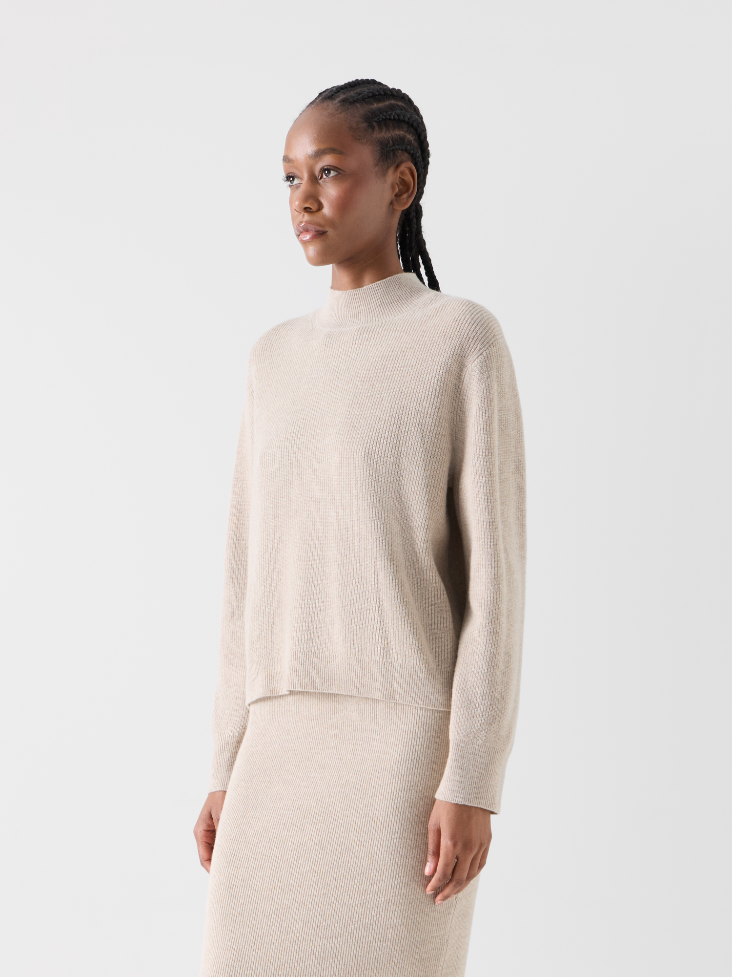 Designer Wolle-Kaschmir Pullover mit Stehkragen - Beige 