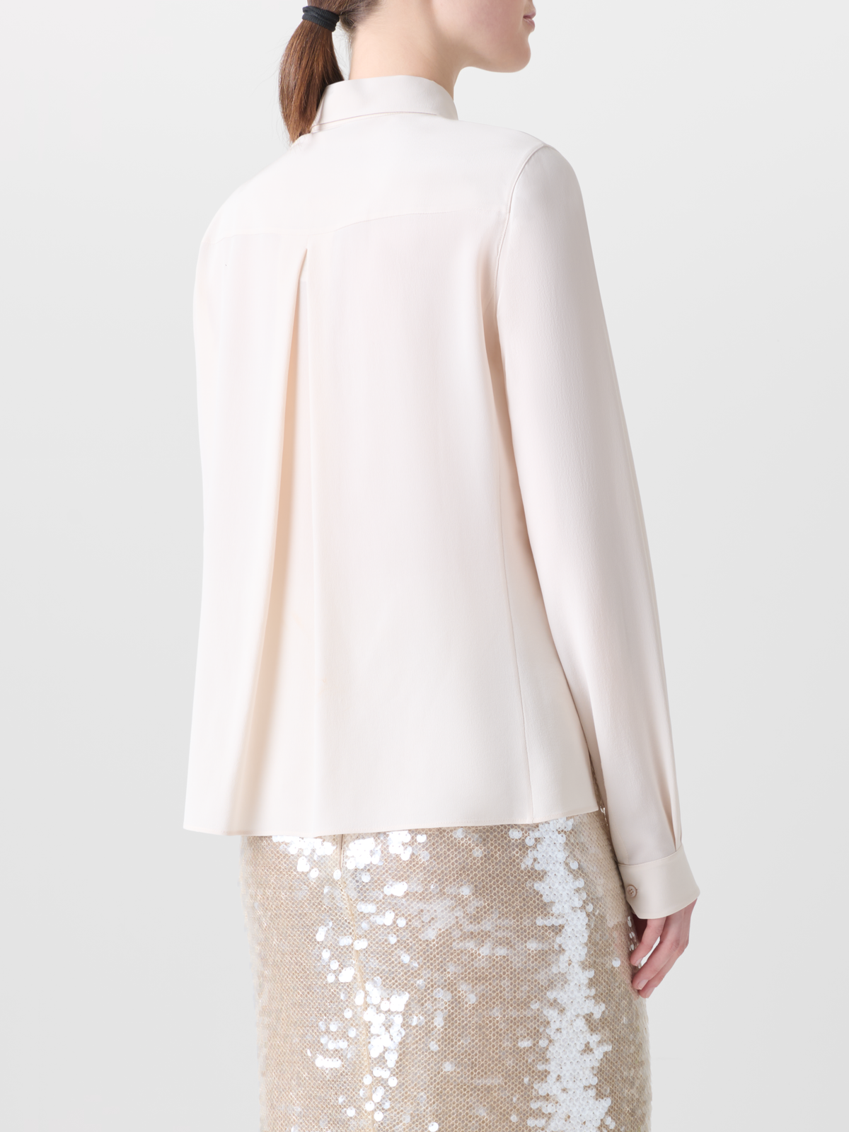 Designer Seidenbluse mit 3D Organza-Anemone - Ecru - Weiss