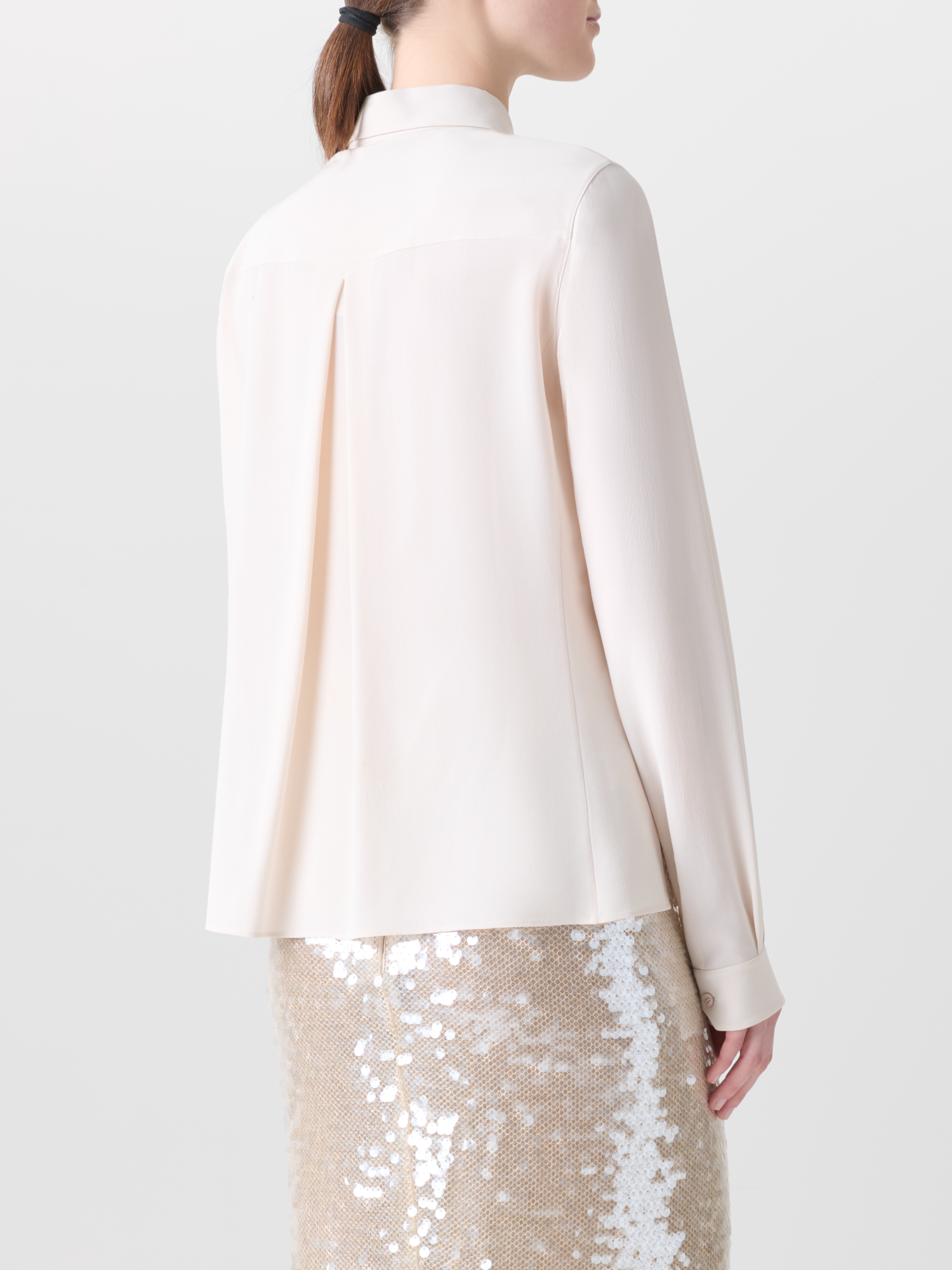 Designer Seidenbluse mit 3D Organza-Anemone - Ecru - Weiss