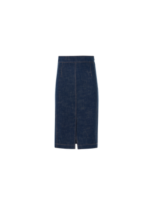 Designer Bleistiftrock aus Winter-Denim mit hohem Bund - Dunkelblau - Blau