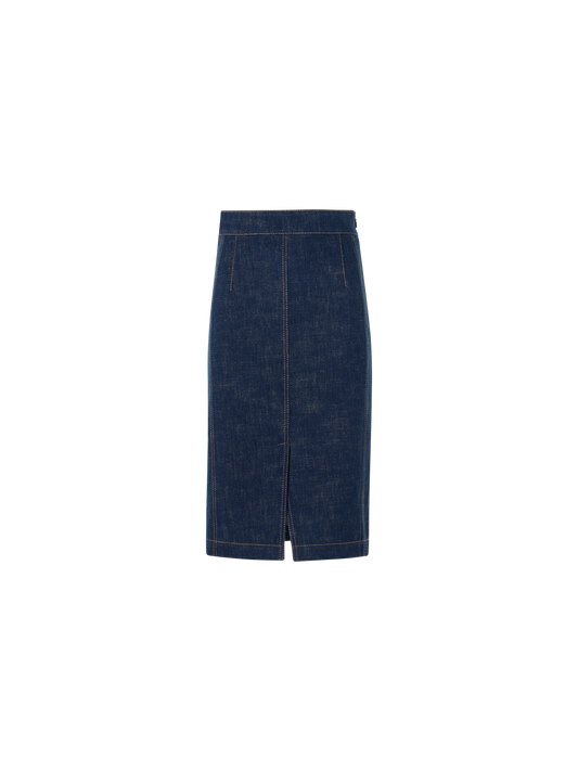 Designer Bleistiftrock aus Winter-Denim mit hohem Bund - Dunkelblau - Blau