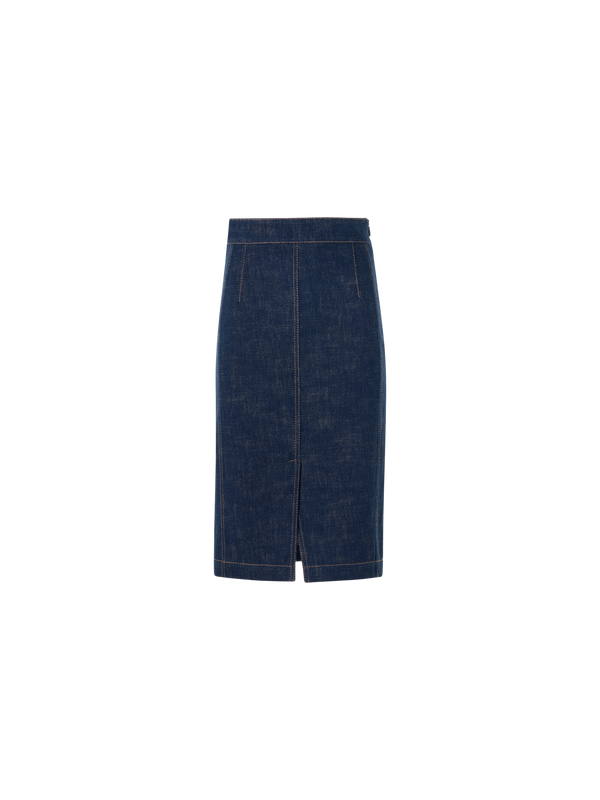 Designer Bleistiftrock aus Winter-Denim mit hohem Bund - Dunkelblau - Blau