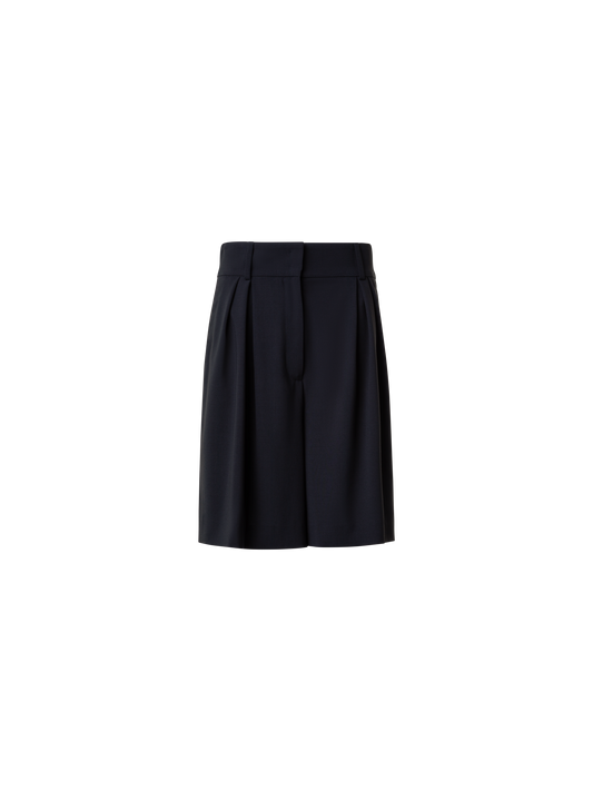 Designer Plissierte Bermudashorts aus Cool Wool - Schwarz