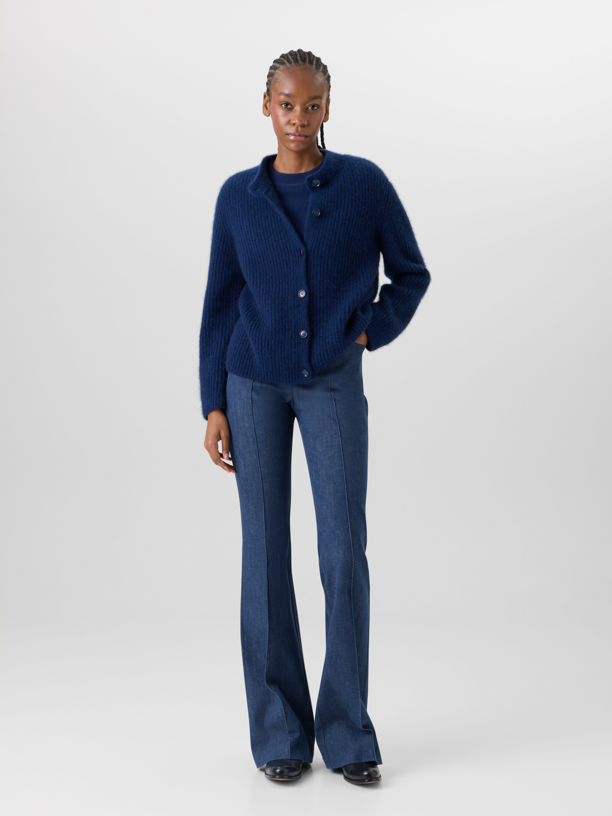 Designer Langärmelige Strickjacke aus Kaschmir-Seide - Blau #editorial